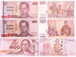 Thailand Set 3 Stk 100 Baht 2010-2015COMM.P123,P126,P127 UNZ