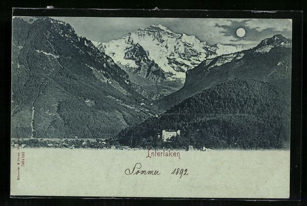 : Mondschein-AK Interlaken, Panorama mit H – Usato da Berlin venduto da bartko-reher