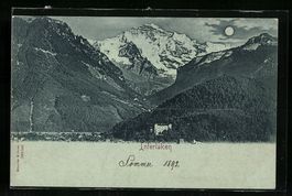 Mondschein-AK Interlaken, Panorama mit H