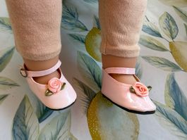 1 Paar Puppenschuhe, Glorex, Rose, Schnalle, Zapfpuppe, 7 cm