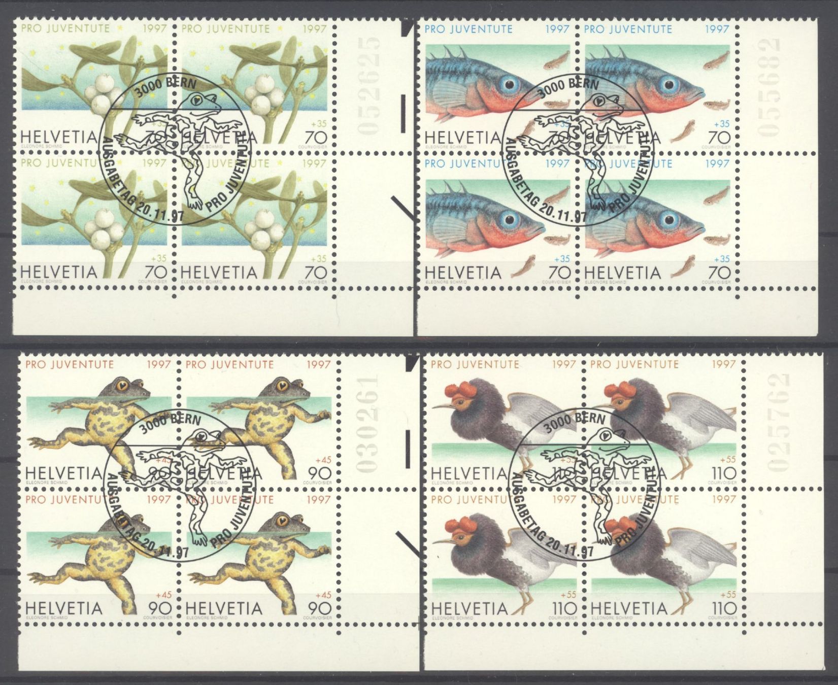 Alle Briefmarken: 1997, Pro Juventute, Viererblöcke, ET – Gebraucht aus Willisau von Vollstempel