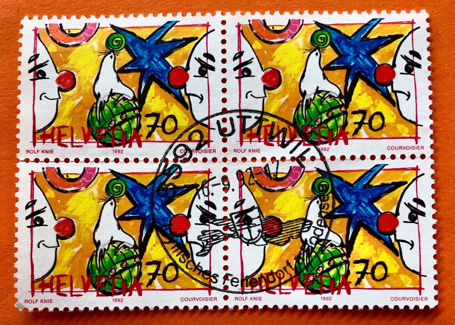 Tutti i francobolli: 4 er Block Nr.833 mit Stempel 1992 Uttwil    – Usato da Aarau venduto da Billa007