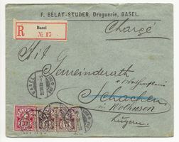 1892 nach Wolhusen Schachen R- Etikette Charge ab Basel