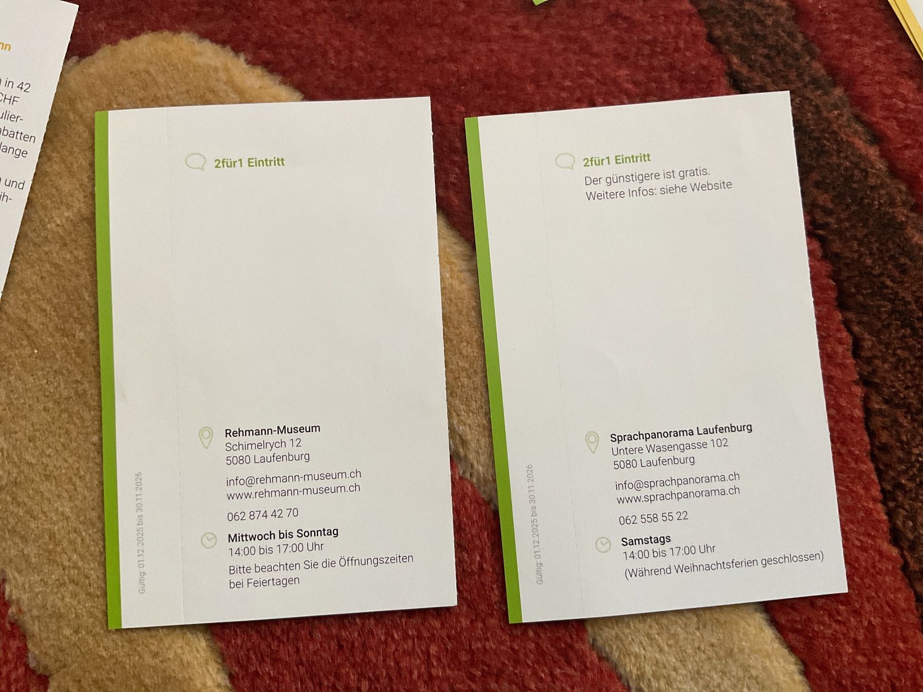 Gutscheine: Six Bons 2 pour 1 pour Laufenburg – Neu (gemäss Beschreibung) aus Düdingen von Yellow 7