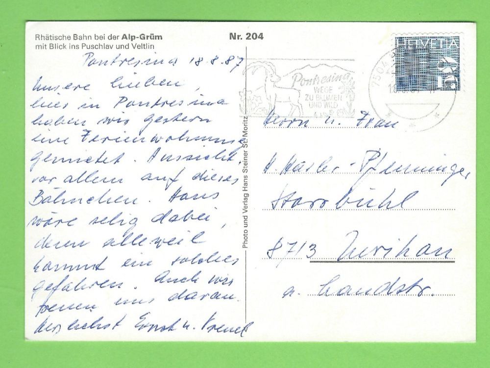 Cartoline postali: Alp Grüm, roter Zug, Berge – Usato da Zürich venduto da t24_de 1