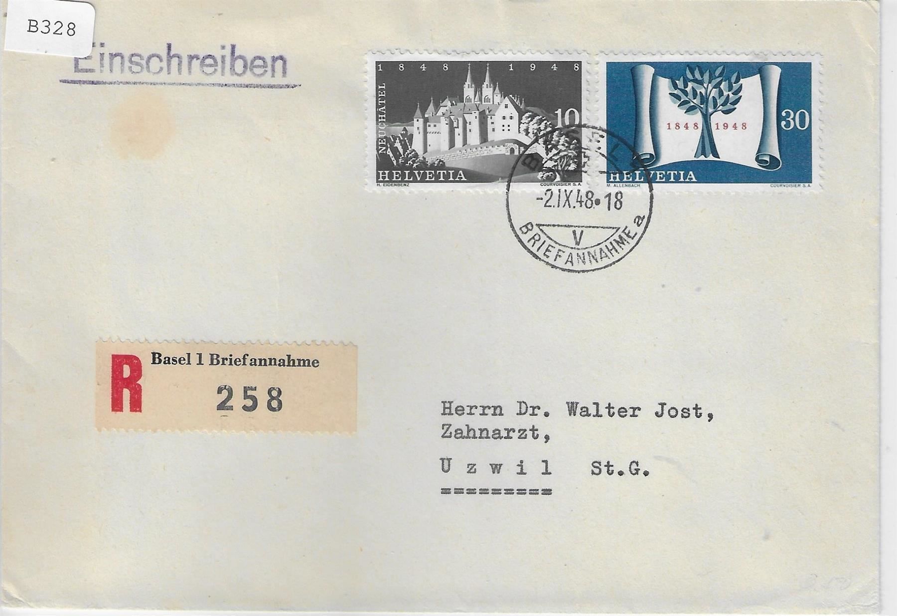 Tutti i francobolli: Chargee Basel 2.IX.48 to Uzwil SG – Antico da Ettingen venduto da Kartenplanet