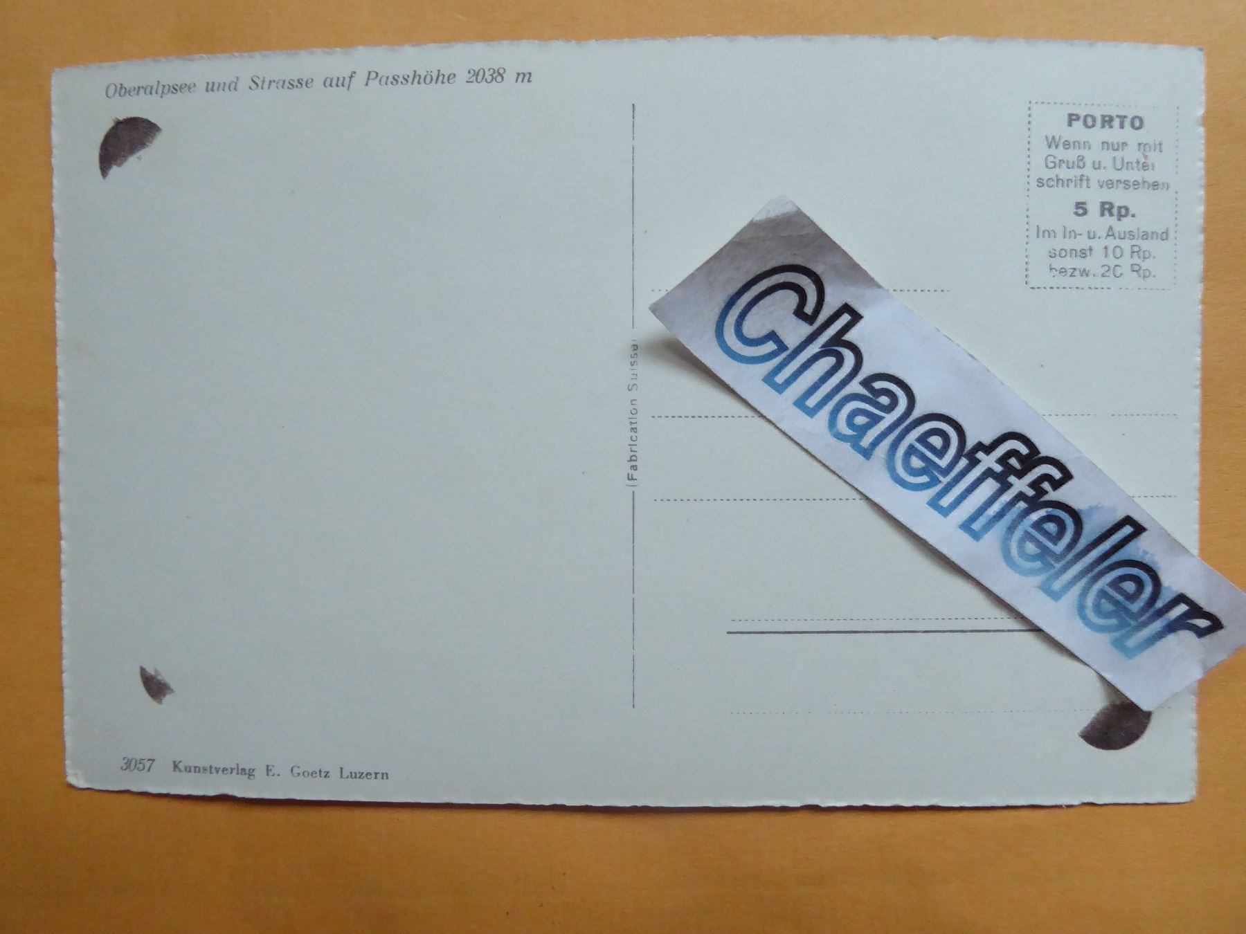 Cartoline postali: Oberalppass und Strasse auf Passhöhe – Nuovo (secondo la descrizione) da Zürich venduto da Chaeffeler 1