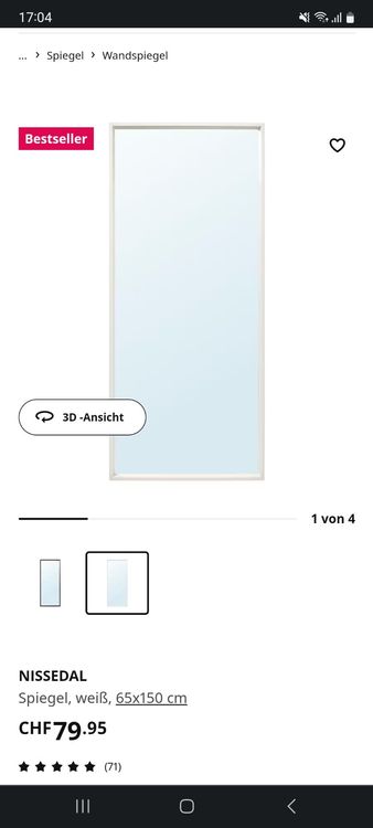 NISSEDAL Spiegel, weiß, 65x150 cm - IKEA Deutschland