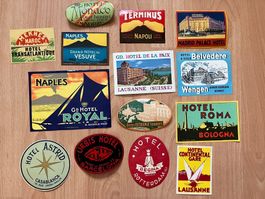 14 x Vintage Luggage Labels, mostly Litho printed. Worldwide