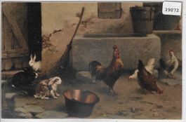 Hühner und Hasen auf dem Bauernhof