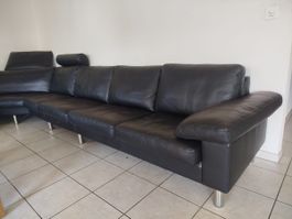 Ecksofa Leder schwarz mit verstellbaren Kopfteilen
