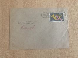 Brief mit Briefmarke Posthorn und Stempel 75 Jahre Zoo Basel