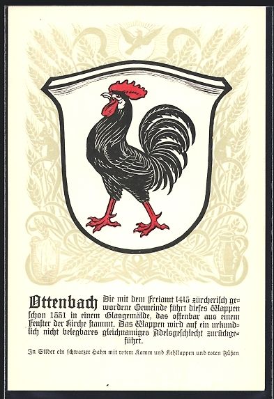 Ansichtskarten: AK Ottenbach, Wappen mit Hahn – Gebraucht aus Berlin von bartko-reher