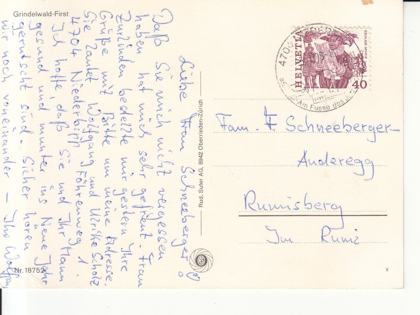 Cartoline postali: Grindelwald First 1978 – Usato da Bürglen TG venduto da StampGraf 1