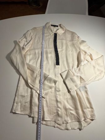 Klassische Seidebluse Off White, Gr M, lang