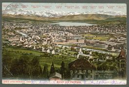 AK Farblitho Zürich ZH und (rot beschriftete) Alpen ≈ 1907 