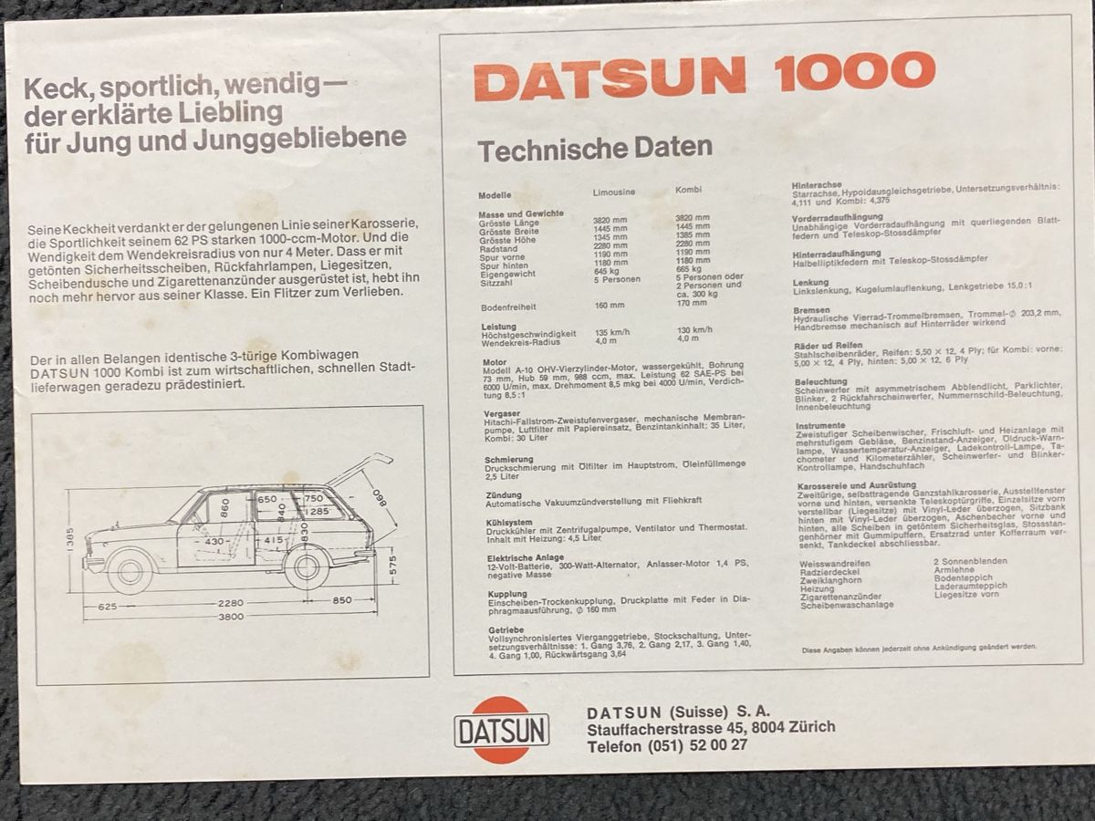 Datsun Dokumente: Prospekte  DATSUN 1000 – Gebraucht aus Kaiseraugst von wombat51 6