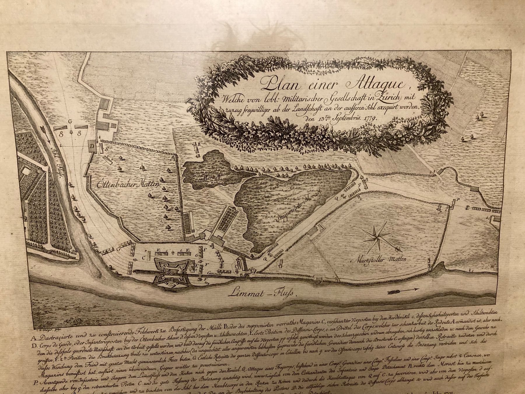 Incisioni: Plan einer Attacke, Zürich, 1779, gerahmt – Usato da Adliswil venduto da eku_8mgk 3