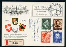 1 Karte Tag der Briefmarke 7.XII.41  Ausstellung Kasino Bern