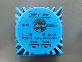 TALEMA Transformator, 2x9V, 5VA, Audio HighEnd, streuarm