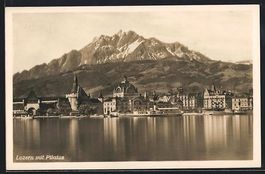 AK Luzern, Uferpartie mit Pilatus