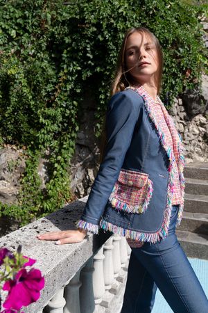 Giacca Coco Chic jeans con frange multicolore taglia S