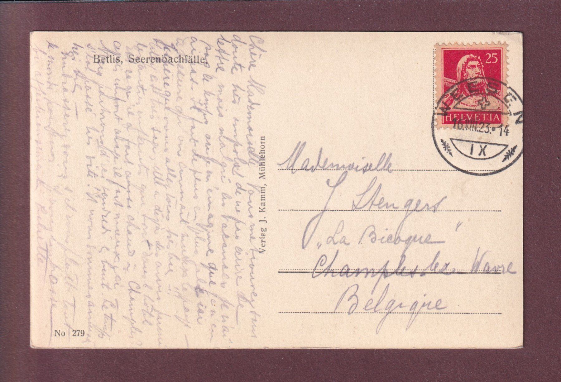 Cartoline postali: BETLIS - Seerenbachfälle - 1923 – Usato da Pully venduto da nicecards 1