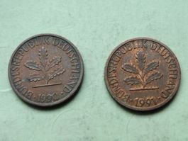 Deutschland - 2x 1 Pfennig 1990 D -1991 F