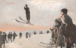Skisprung Skispringer vor Publikum frühe Jahre Schweizer Ski