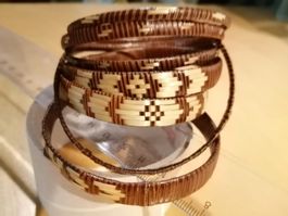 7 Flecht-Armreifen braun/beige, Vintage