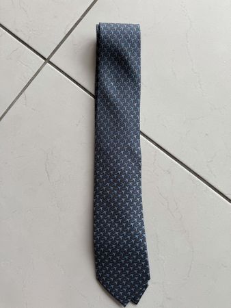 Herrliche Krawatte Hermes Seide grau blau gemustert - neu 