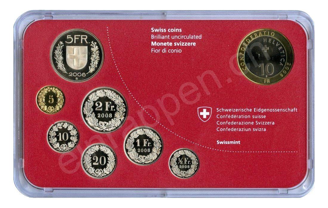 Tutti le monete: SET de monnaie suisse de 2008 non circulé FDC – Nuovo e nell'imballaggio originale da Fribourg venduto da Kiki020 1