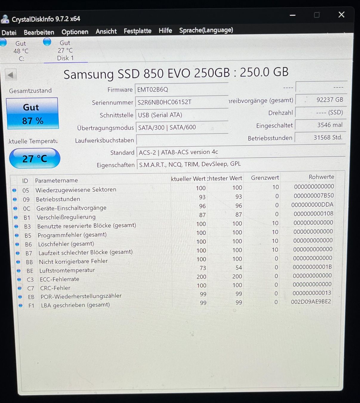 Samsung Dischi rigidi: Samsung SSD 850 Evo 250GB – Usato da Chur venduto da RS6332 1