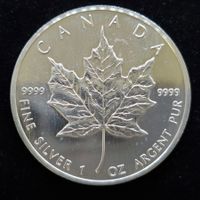 1 Unze Silber Kanada Maple Leaf 5$, 999/1000 Silber, 1989