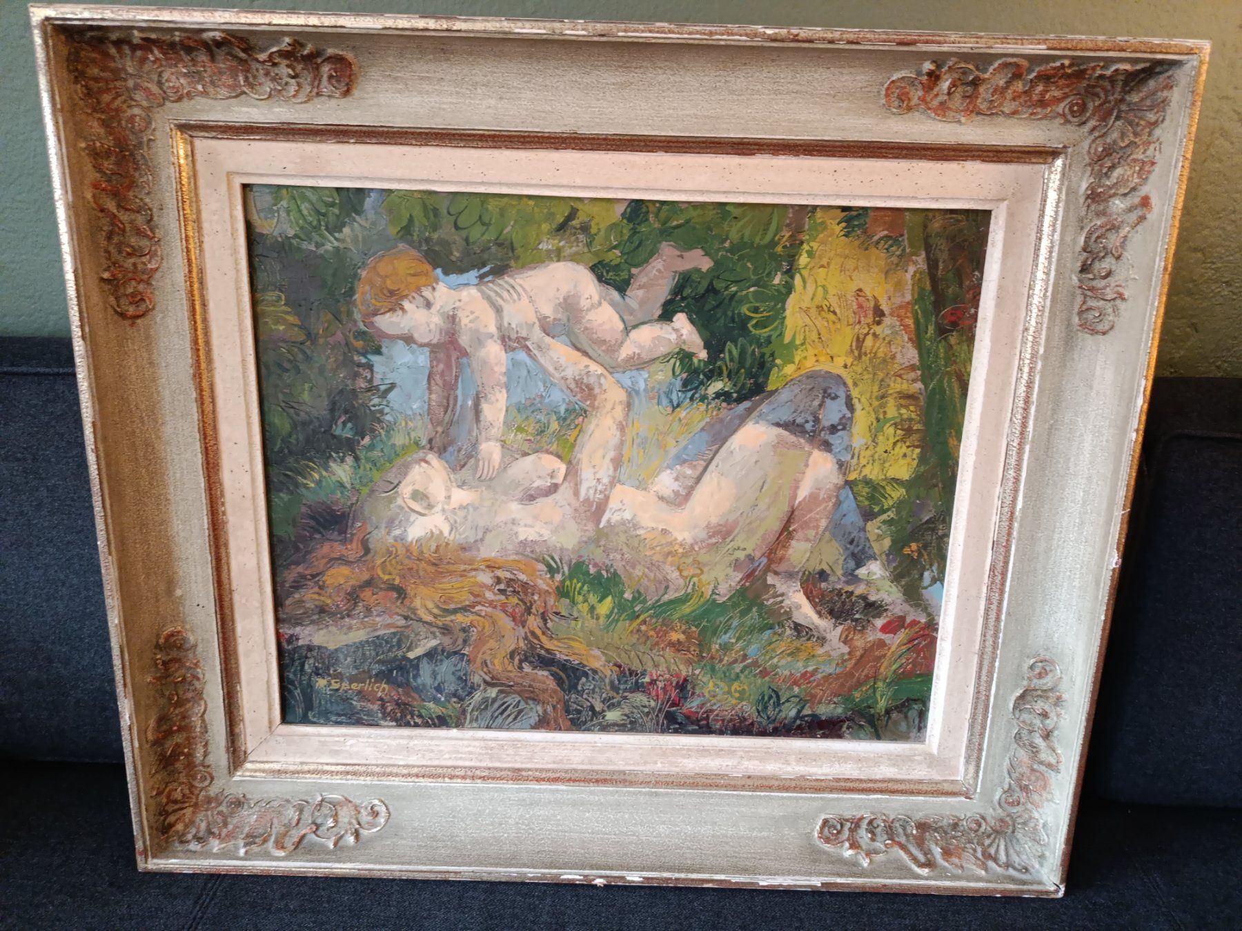 Dipinti: Ölbild Mutter und Kind  R. Sperlich – Usato da Riehen venduto da twentymodern 1