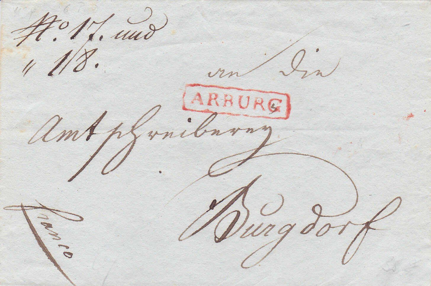 Tutti i francobolli: 1817, "Arburg", roter, eingefasster Stabstempel auf Brief – Usato da Wenslingen venduto da riger11
