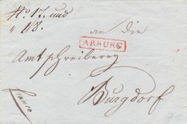 1817, "Arburg", roter, eingefasster Stabstempel auf Brief