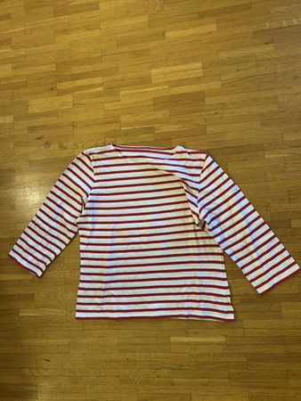 Pull marin rouge blancs, manches 3/4 coton
