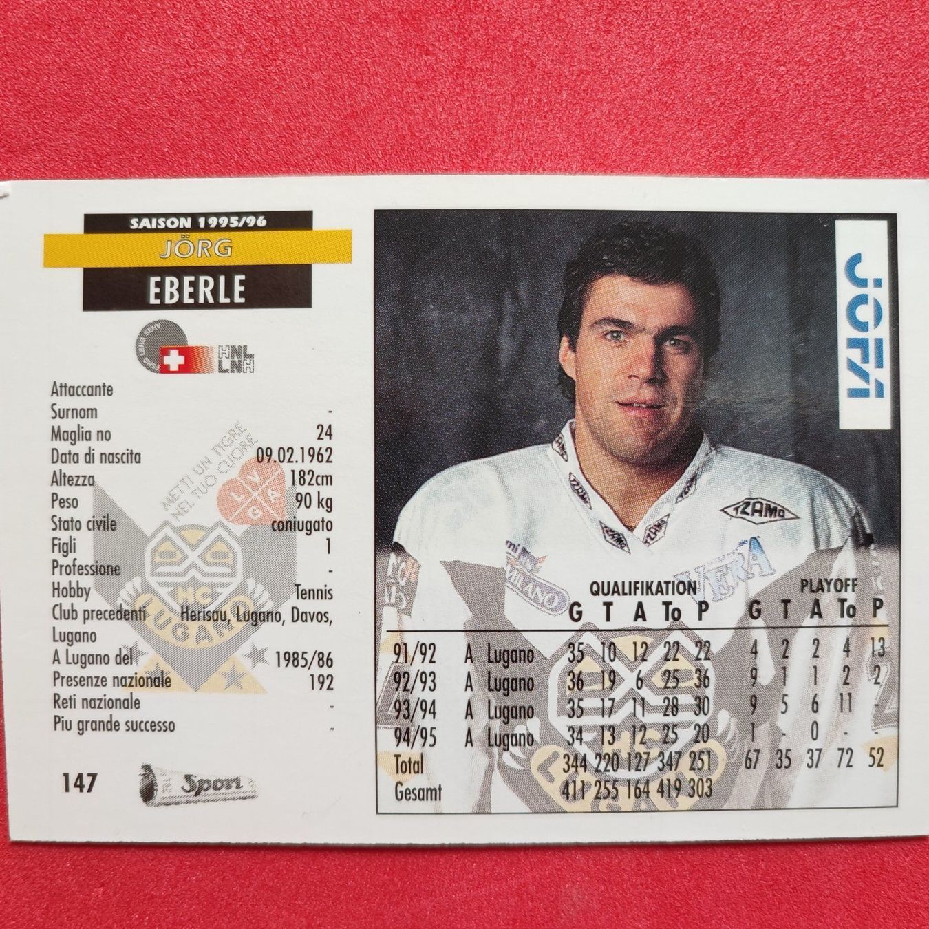 Carte collezionabili: Jörg Eberle - HC LUGANO - 1995/96 – Usato da Dübendorf venduto da kb86_MOVIE 1