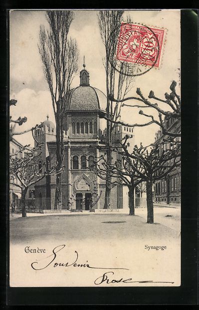 Cartoline postali: AK Genève, Synagoge, 1906 – Usato da Berlin venduto da bartko-reher