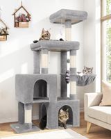 Katze Kratzbaum Katzenbaum 134cm mit Katzenhaus Hellgrau