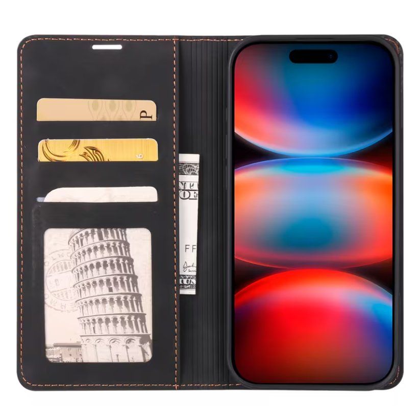 Apple Cover & Protezioni schermo: iPhone 14 Leder Klapphülle Schwarz mit Kartenfach – Nuovo e nell'imballaggio originale da Suhr venduto da SchnapperCH 1