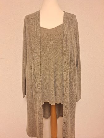 Cream Strickmantel mit Langarmshirt Set, Grösse L, XL greige