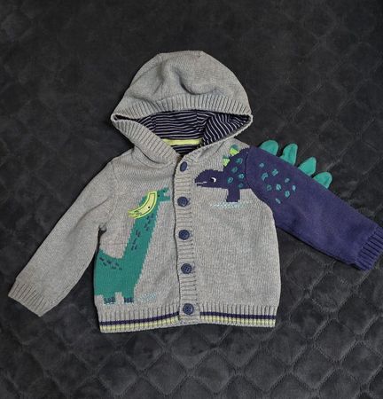 Dino Strickjacke mit Kapuze, Grösse 74/80 3 bis 6 Monate