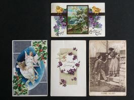 8 antike Glückwunschkarten | Amerika um 1910 | z. T. geprägt