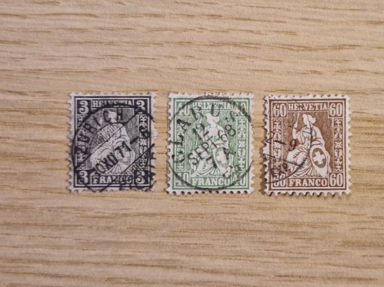 Alle Briefmarken: Sitzende Helvetia 29, 34 und 35 – Gebraucht aus Ortschwaben von Ruebezahl