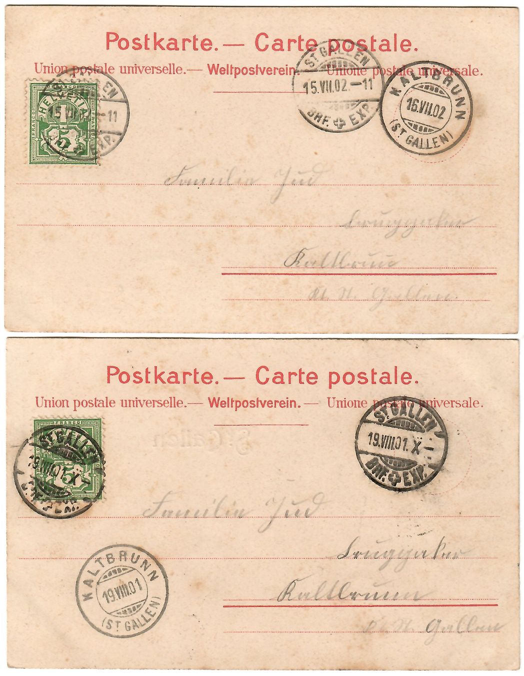 Cartoline postali: 2 Lithokarten  'Gruss vom Jugendfest St Gallen' – Usato da Kerns venduto da etma3 1