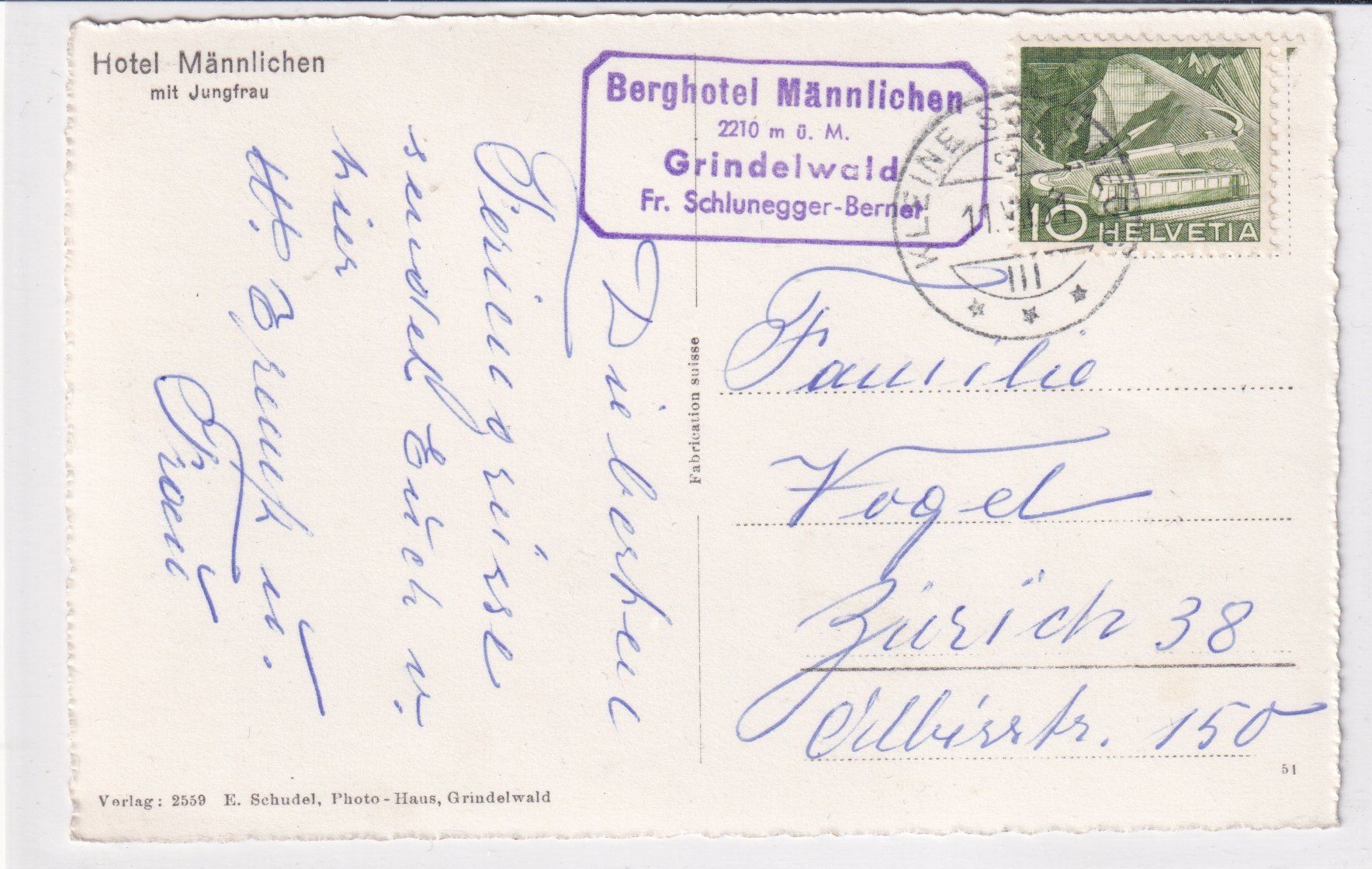 Cartoline postali: Grindelwald - Hotel Männlichen /bc – Usato da Hombrechtikon venduto da Rudolf07 1