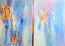 2 Gemälde auf Leinwand 50x70 cm, 2 Stk Unikate in blau