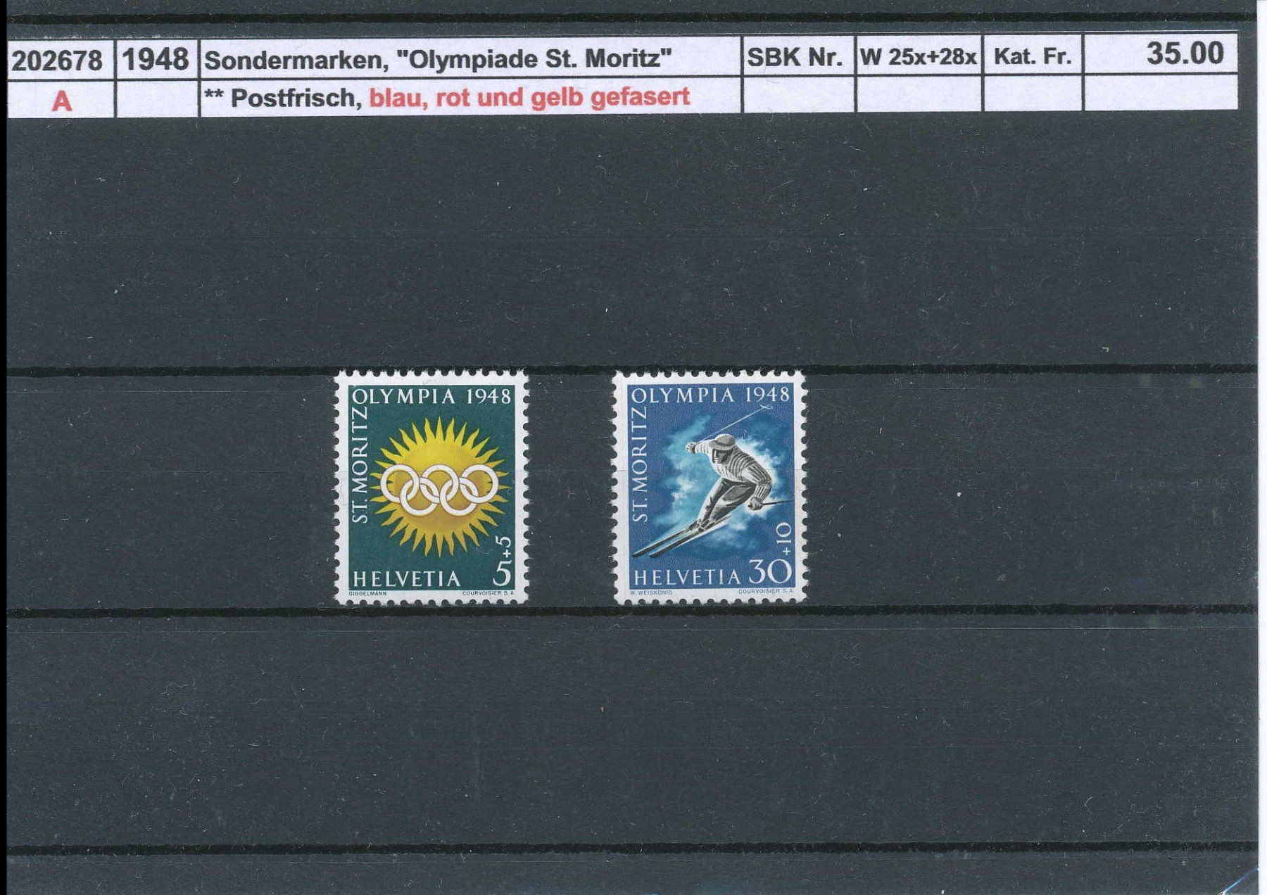 Alle Briefmarken: 1948 Sondermarken, "Olympiade St. Moritz" - Typ x , ** – Neu (gemäss Beschreibung) aus Winterthur von Zupogeru